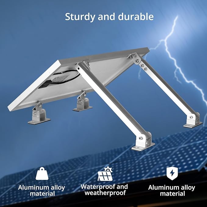 Anbte 1 Set Adjustable Solar Panel Tilt Mount Brackets, 15-30° Adjustable Aluminum Solar Mounting Brackets Support 50W 70W 100W 150W 200W 300W 400W Panels, for Flat Surface, RV, Roof, Boat, Silver