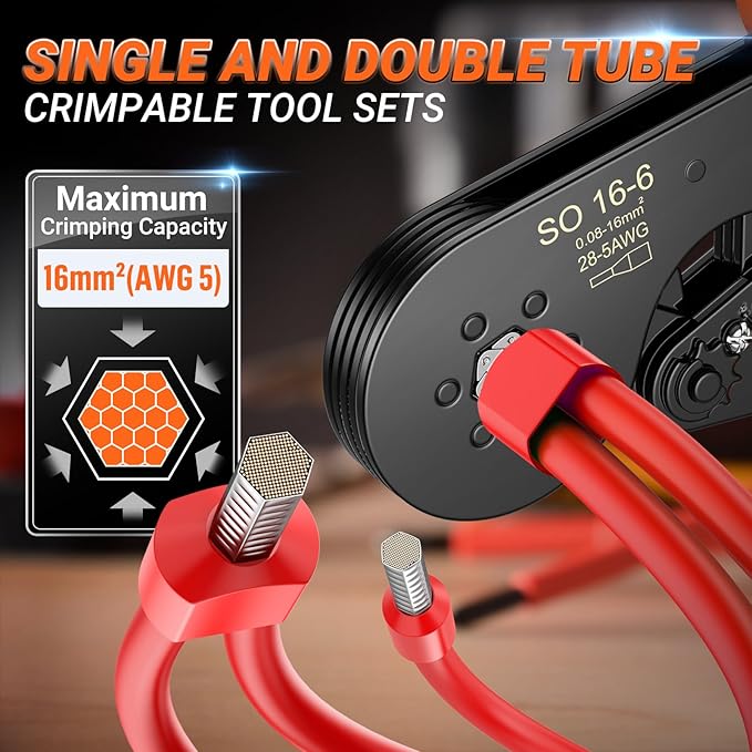 Ferrule Crimping Tool Kit, Preciva Upgrade Double & Single Ferrules Connectors, Hexagonal Ratchet Jaw Wire Crimping Pliers AWG 28-5 with 1200PCS Terminal Connector Sleeves