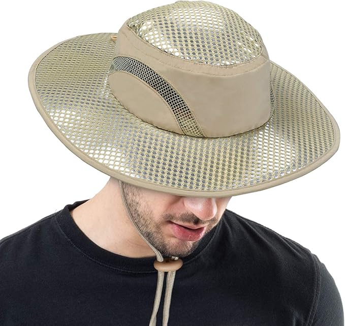 Men Safari Sun Hat Wide Brim Boonie Fishing Cap with Adjustable Drawstring