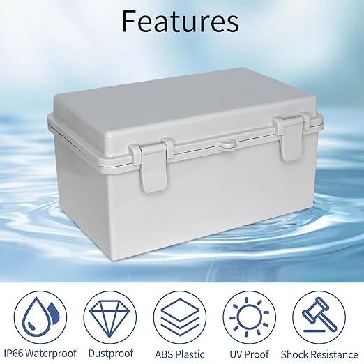 Outdoor Electrical Box IP66 ABS Waterproof Junction Box, Impact Resistant Weatherproof Electrical Enclosure, Ideal for Garden, Garage, Solar and Marine Applications (10.2"x6.2"x5.1")