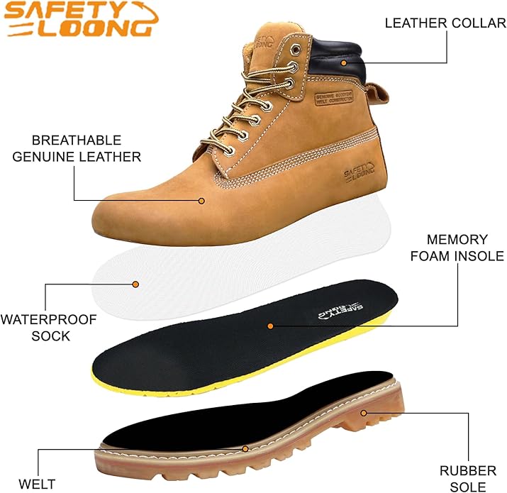 Work Boots for Men Waterproof Soft Toe Non Slip Comfortable Leather Workboots
