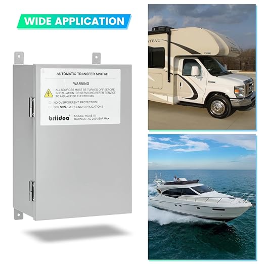 RV Transfer Switch, Briidea Automatic Transfer Switch 50 Amp Applied to RV, Speedboats, 120/240 VAC