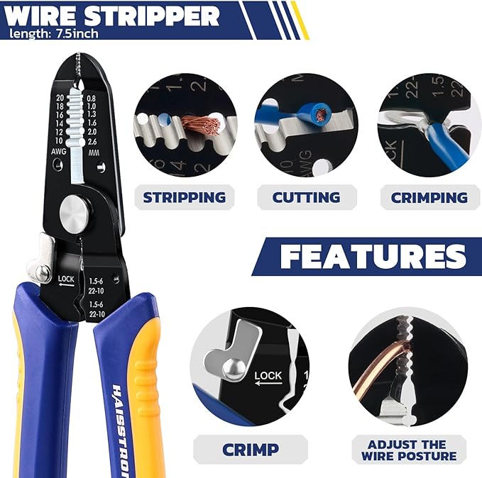 haisstronica 25PCS Solar Crimping Tool Kit, 20 Pairs MC4 Connectors AWG14-10(2.5/4/6mm²) with Stripper and Spanners for Solar Panel PV Cable Installation
