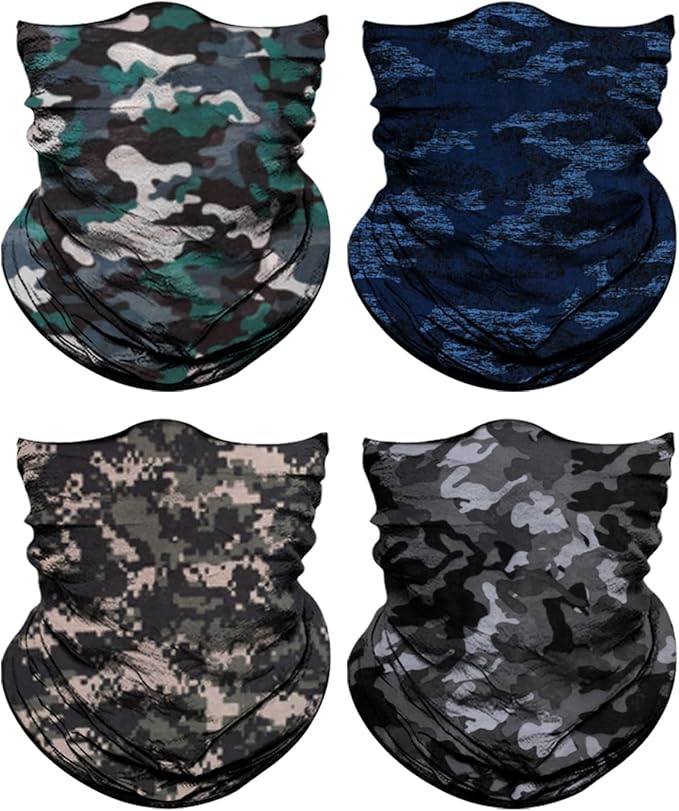 4Pack Neck Gaiter for Men Women Face Cover Mask Head Wrap Balaclava Headwear Bandana Headband Magic Scarf