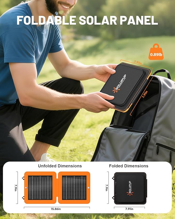 Solar Panels, 10W Small Solar Charger with 5V USB-A and USB-C Fast Charging IPX5 Waterproof Foldable Portable Solar Panel for Camping, Hiking Compatible with iPhone, iPad, Power Banks