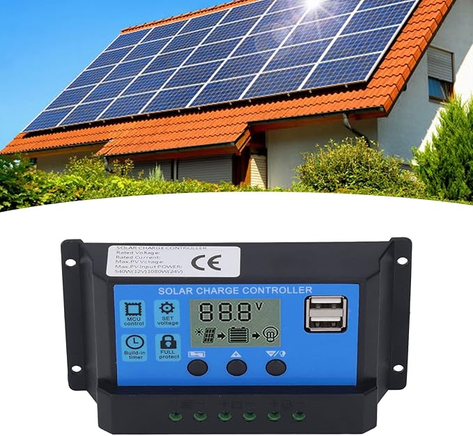 Solar Controller MPPT USB 5V Output Solar Panel Regulator LCD Display PWM Charging Control Regulator 12V 24V (50A)
