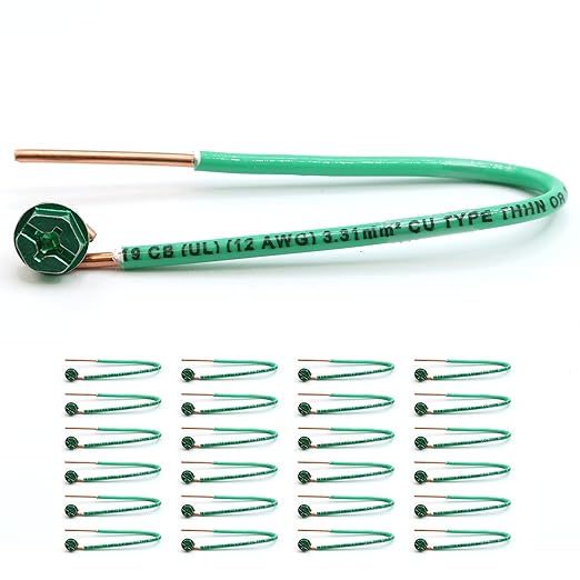 (Pack of 25) 12 AWG Solid Copper Ground Wire with Green Ground Screws – 6.5" Edge-Stripped Grounding Wire, 5/8" Strip, 10-32 x 3/8" Captive Green Screws for Electrical Boxes