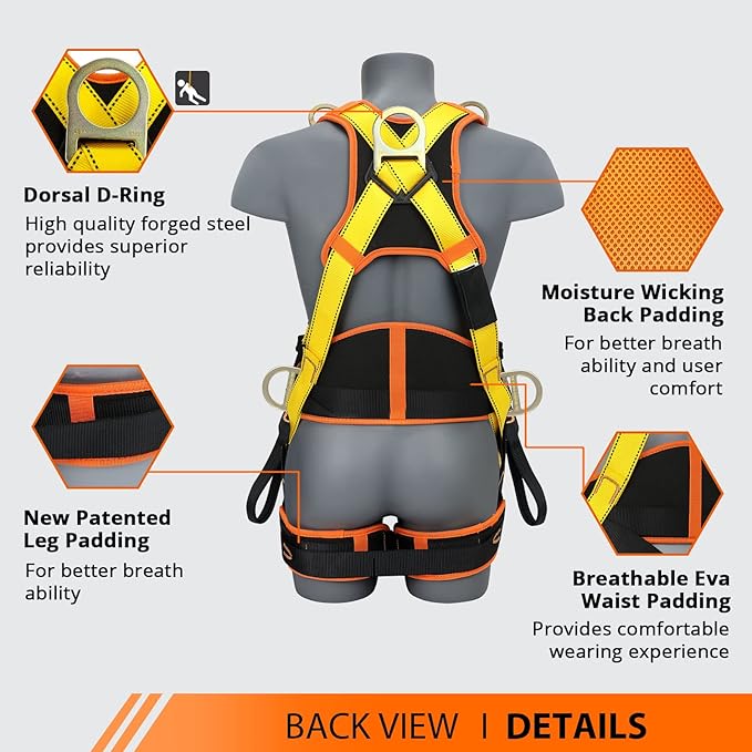 Safety Harness Fall Protection Upgrade 4 Quick Buckles Construction Full Body Harness 6 Adjustment D-ring