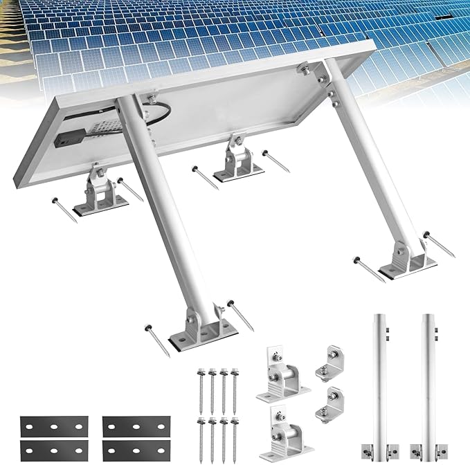 Anbte 1 Set Adjustable Solar Panel Tilt Mount Brackets, 15-30° Adjustable Aluminum Solar Mounting Brackets Support 50W 70W 100W 150W 200W 300W 400W Panels, for Flat Surface, RV, Roof, Boat, Silver