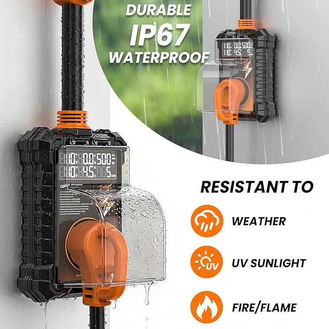 RV Surge Protector 50 Amp, 16000 Joules Surge Guard Protection with Waterproof Cover, Automatic Over/Under Voltage & Temperature Shutoff, 6 in 1 LED Display for Travel Trailers