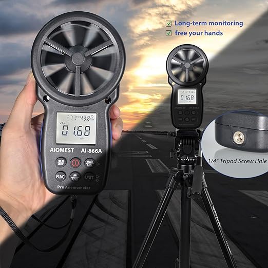 HVAC CFM Anemometer, AIOMEST Handheld Air Flow Meter Measuring Wind Speed/Airflow Velocity, Test Air Volume,Temperature, Humidity, Digital CFM Tester AI-866A with Real-Time USB Sync to PC