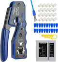 RJ45 Crimp Tool Kit Pass Thru Ethernet Crimper for Cat5e Cat6 Cat6a 8P8C Modular Connectors, All-in-One Cat6 Crimping Tool and Tester(9V Battery Not Included)
