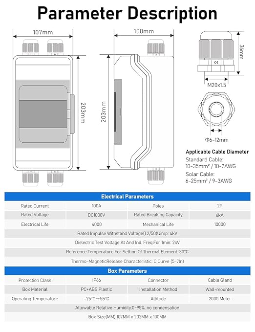 DIHOOL Solar DC Circuit Breaker Box 100 Amp Solar Panel Disconnect Switch