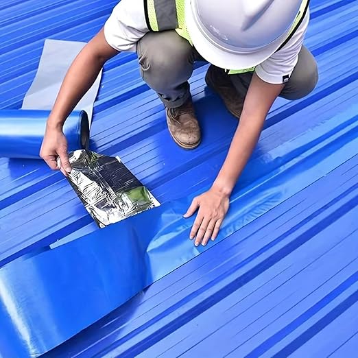 Heavy Duty Industrial roof Waterproof Tape, Suitable for Metal Surfaces, Corrugated Roofs, and Iron Plates - Durable, high-Grade sealant, Industrial roof Maintenance (Blue, 7.874in*196.85in)