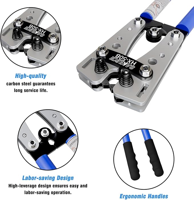 Sanuke Battery Cable Lug Crimping Tool Kit for AWG 8-1/0 Electrical Wire Lugs, Wire Crimper with 100pcs Ring Terminals 100pcs Heat Shrink Tubing and A Bag