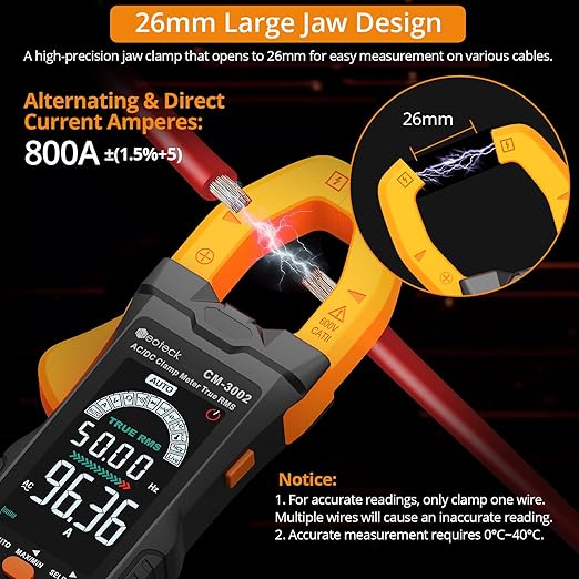 Neoteck Clamp Meter 6000 Counts Clamp Multimeter 800A AC/DC Current Auto Selection Color Screen TRMS Voltage,Capacitance,Continuity,Resistance,NCV,Diode,Frequency for Home,Auto,Industrial,HVAC