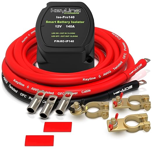 Dual Battery Isolator Kit 12V - 140 Amp Voltage Sensitive Relay (VSR) for Dual Battery Setup