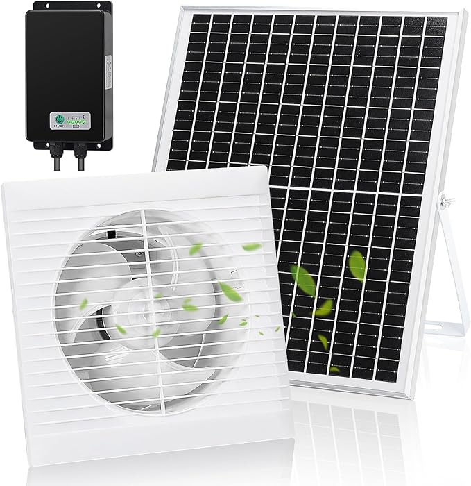 Solar Exhaust Fan, Solar Powered Vent Fan Kit for Outside Greenhouse Shed Chicken Coop (8" Fan with Battery)