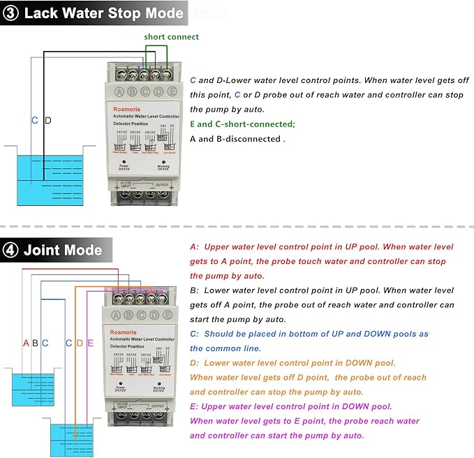 Automatic Water Level Controller,Liquid Level Sensor ,Auto 12V Pump Float Switch Relay ,Pump Control with 6.5ft Detector,for Water Tank,4 Modes,NC02