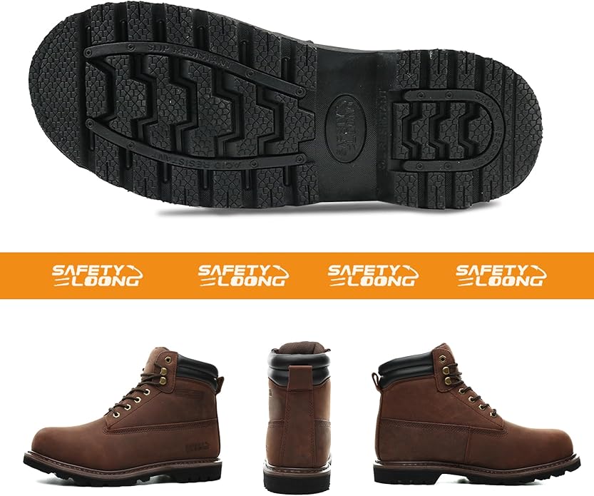 Work Boots for Men Waterproof Soft Toe Non Slip Comfortable Leather Workboots