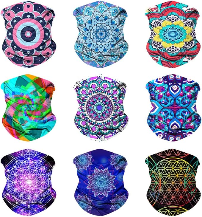 Sojourner Neck Gaiter, Bandana, Buff (9 Pack) - Face Cover for Men, Women, and Teens - Neck Warmer UV Sun Protection Gator
