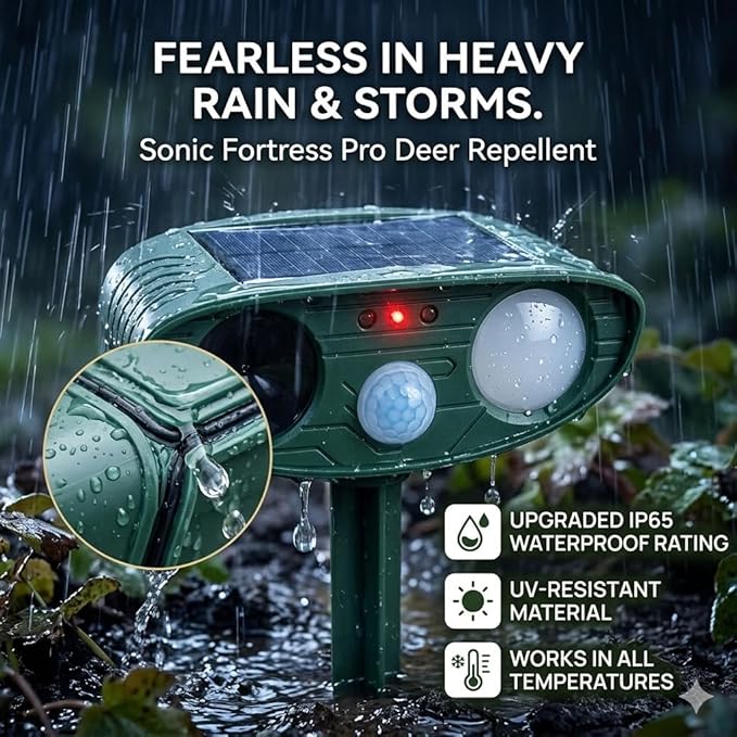 2026 Upgraded Sonic Fortress Pro Deer Repellent Outdoor,Solar Ultrasonic Animal Repellent with Motion Sensor&Flash Light-IP65 Waterproof Cat Deterrent Outdoor for Raccoon,Squirrel-Garden&Yard (4 Pack