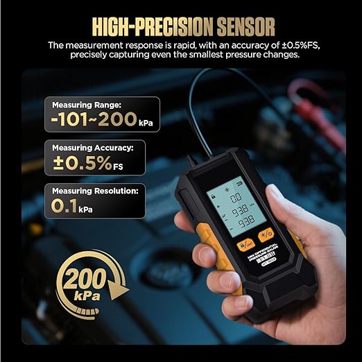 Manometer, Dual-Port Manometer HVAC Gas Pressure Tester with 7 Adapters, 6 Units Switch, Data Hold & Backlit Display Screen, -100 to 200 kPa, Portable Design, PT503