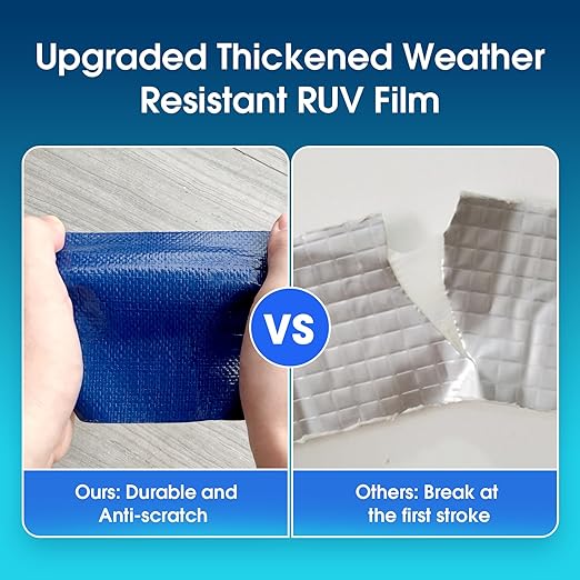 Blue Waterproof Butyl Tape for Solar Pool Cover Repair, Blue Duct Tape Heavy Duty Waterproof for Pool Liner Patch,Flex Seal Tape for RV Awning,Metal Roof,Vent,Boat Sealing,6" x16Ft