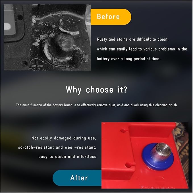 2 PCS Car Battery Terminal Cleaning Brush, 4 in 1 Anti-Rust Auto Battery Cleaner with Steel Wire, Universal Vehicle Battery Terminals Machine Parts Cleaning Tool Accessories (Red)