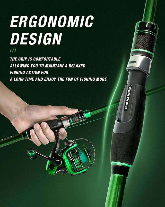 Ghosthorn Fishing Rod and Reel Combo Graphite Telescoping Fishing Pole Portable Travel Kit with Carrier Bag for Freshwater Saltwater