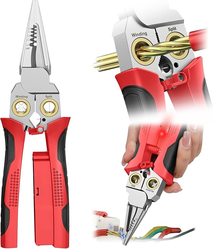 GADO Pro 8-in-1 Wire Stripper/Cutter with Voltage Tester & Dual Alarms - Heavy Duty 12-250V AC/DC Electrical Tester for Hot/Neutral Wires - Electrician, HVAC, Car Repair Tool (Red)