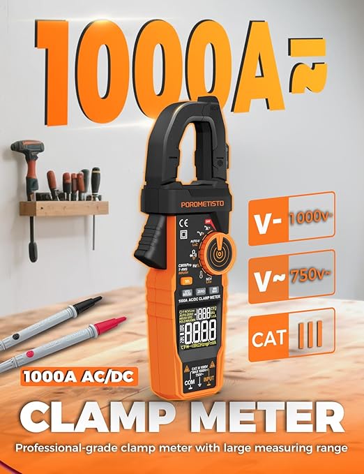 Inrush Clamp Meter With Flashlight,CM06Pro Clamp Multimeter,T-RMS 6000 Counts 1000A Amp Meter with VFD,LOZ,NCV,AC/DC Voltage Current,Continuity Capacitance Frequency Resistance Temperature