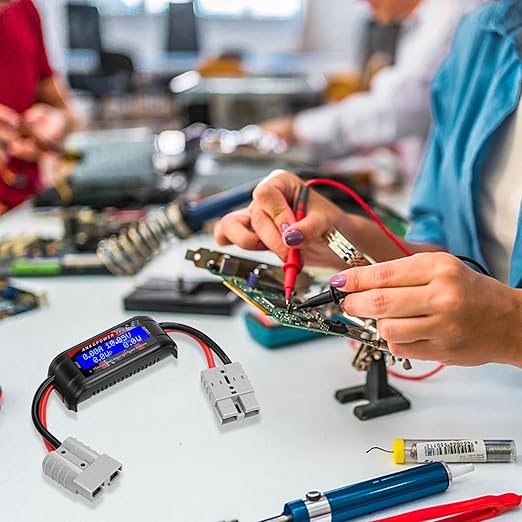 200A Power Analyzer with Power connectors, High Precision RC with Digital LCD Screen for Voltage (V) Current (A) Power (W) Charge(Ah) and Energy (Wh) Measurement Two Sets of 50A Gray Power connectors