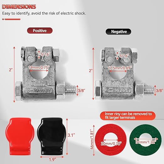Military Spec Battery Terminal Top Post Kit Positive Negative for Car Auto Truck Rv Boat with Cover Washers Cleaner Brush Protector Fiber