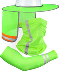 SATINIOR 3 Pcs Sun Hard Hat Neck Protection High Visibility Full Brim Mesh Sun Protection Bandana Headband Arm Sleeves with Reflective Strap for Construction Helmet Hard Hat(Neon Green)