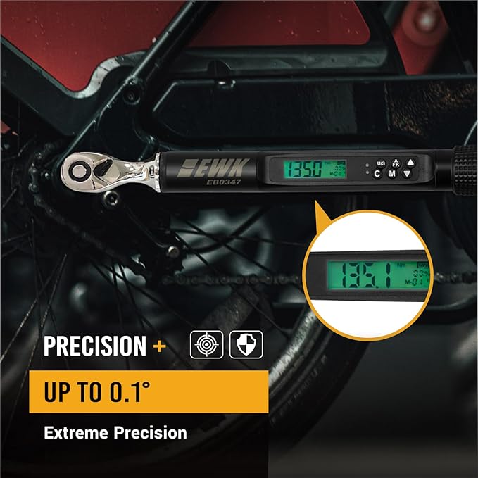 EWK 1/4" Drive Digital Angle Torque Wrench 1.1-22.1 ft-lbs (1.5-30 Nm), with LED Display & Buzzer, for Bicycles and Precision Machinery
