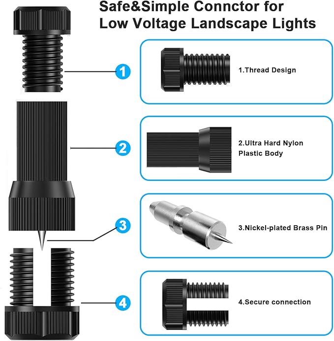 iCreating 8Pack Low Voltage Wire Connector, Landscape Lighting Connectors Waterproof for 12/2 14/2 Gauge Cable Low Voltage Connector for Outdoor Path Lights Spotlights In-Ground Lights