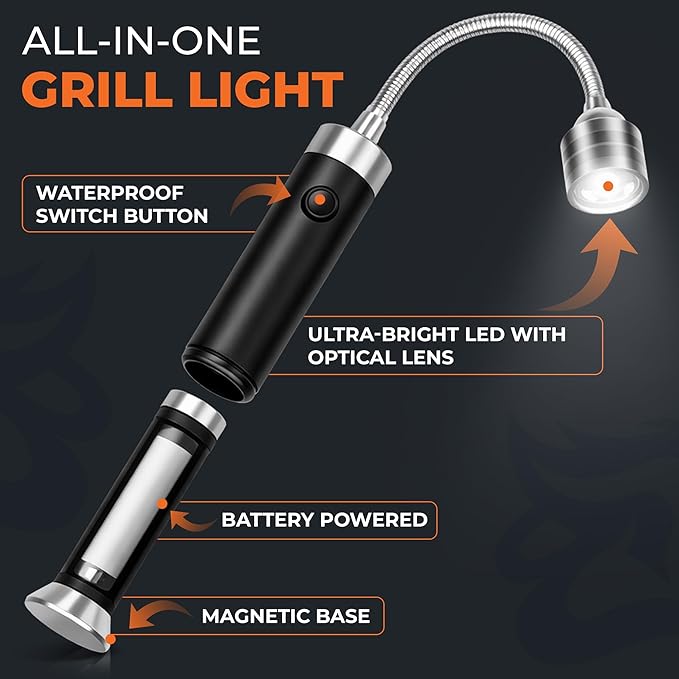 Night Chef Magnetic Grill Light – Ultra-Bright BBQ Lamp with 360° Gooseneck – Weatherproof Outdoor Light, Great Gift for Campers & Grill Lovers