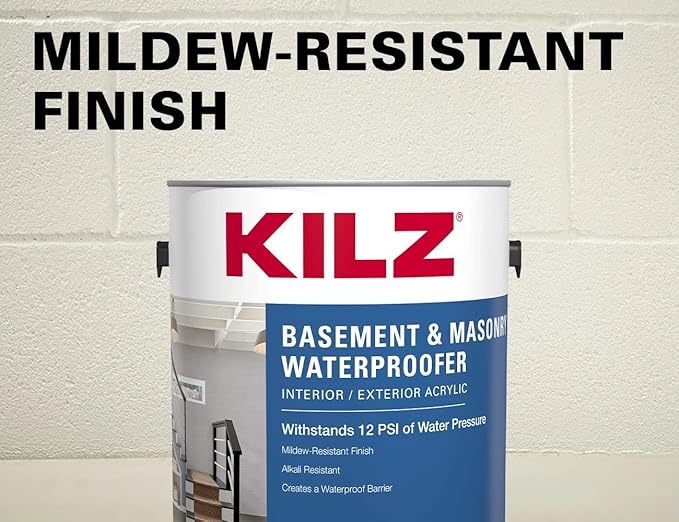 KILZ Basement and Masonry Waterproofing Paint, Interior/Exterior, White, 1 Gallon