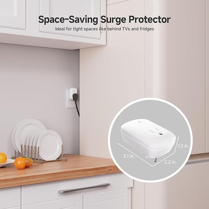 [ETL Listed] Cable Matters 2-Pack 1350 Joules Single Outlet Surge Protector for TV, PC, Xbox, PS5, Refrigerator, Treadmill, 15A/1875W, 500V Clamping Voltage Wall Surge Protector Outlet, White