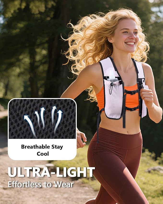 Running Hydration Vest for Women Men,Lightweight Breathable Hydration Pack with 500ml Soft Flask, Adjustable Chest Straps Reflective Backpack for Trail Running Marathon Race Jogging Cycling