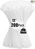 200 Pack Zip Wire Ties 12 Inch Cable Zip Ties Clear Tie Wraps with 70 Pounds Tensile Strength, Self-Locking Cable Ties, UV Resistant Thick Nylon Wire Ties for Indoor and Outdoor White