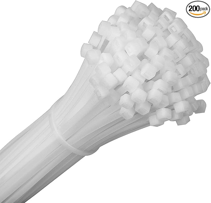 200PCS 12 Inch White Zip Ties Heavy Duty - Industrial 50 lbs Tensile Strength Clear Cable Ties, UV & Weather Resistant tie wraps, Self-Locking for Cable Management, Outdoor Use, and Home Organization