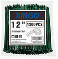 XINGO 12 Inch Garden Green Zip Ties 1200 PCS, 75 LBS Ultra Strong Tensile Strength, UV Resistant Cable Ties, Self-locking Plastic Ties for Indoor and Outdoor Use