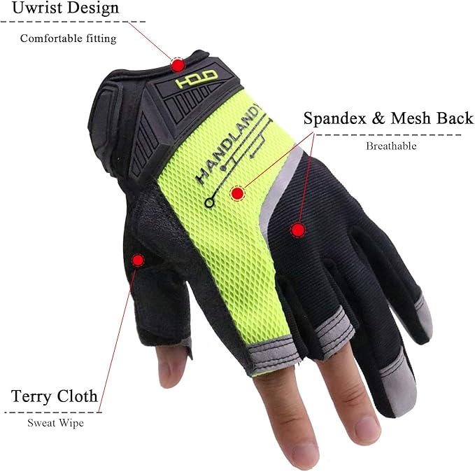 HANDLANDY Framer Work Gloves Open-Finger Carpenters Gloves, Fingerless Gaming Gloves for Tactical Shooting, Airsoft, Hunting, Police Work and Hiking M