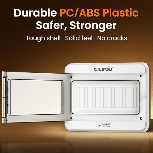 QILIPSU 12 Way DIN Rail Circuit Breaker Box UL94-V0 PC/ABS IP65 Waterproof Distribution Enclosure with Longer Bus Bars for Indoor Outdoor and Solar Use