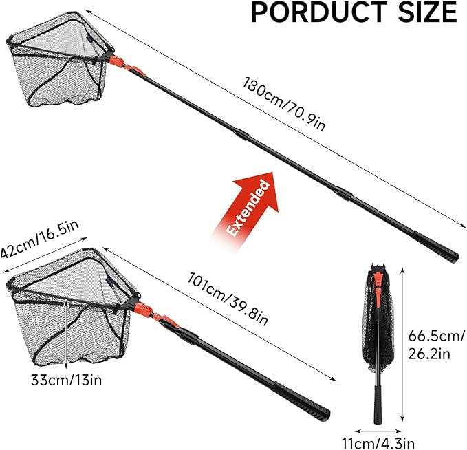 SAN LIKE Fishing Net Fish Landing Net Collapsible Fish Net with Anti-Slip Telescoping Rubber Pole Handle for Kids Adults in Saltwater Freshwater Multi-Size Extending to 37/42/43/51/69/71/89/98inch