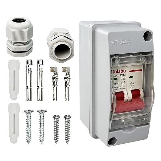 DC Miniature Circuit Breaker 1000V, IP65 Waterproof PV Solar DC Disconnect Switch with DIN Rail Enclosure, Solar Panel Disconnect Switch for Solar PV System (40A)