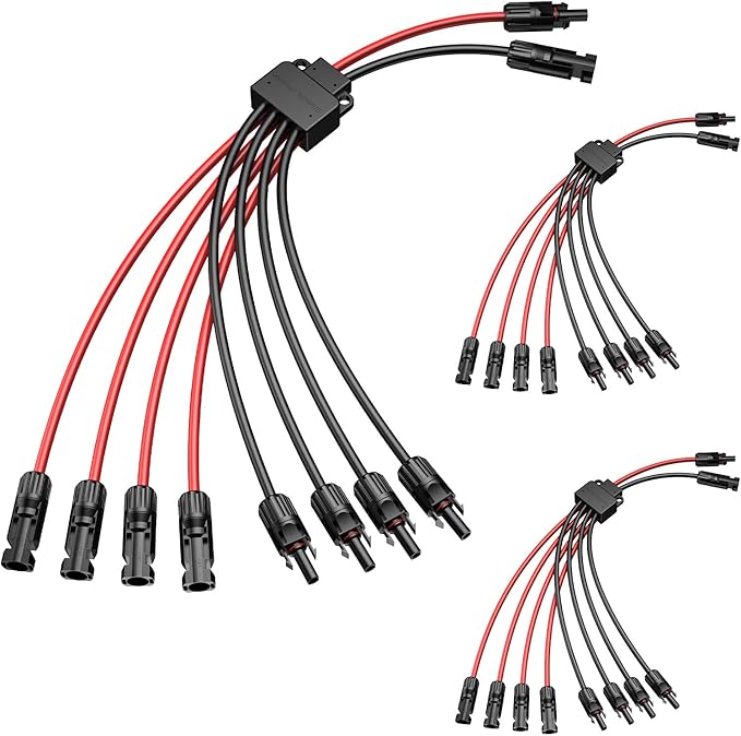 Bateria Power Solar Connectors 30A Y-Branch Cable, Solar Cable Parallel Adaptor Solar Panel Wire Connectors in Pair for Solar Panel (1*MF/MMMMFFFF), 3PCS