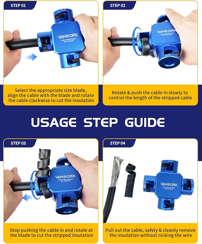 10380 Large Cable Stripper (2/0-250 MCM), 4-in-1 Clover Design Heavy-duty Cable Stripping and Cutting tool, Large Gauge Wire Stripper for Thick Cables Big Round Wire Insulation Jacket Removal